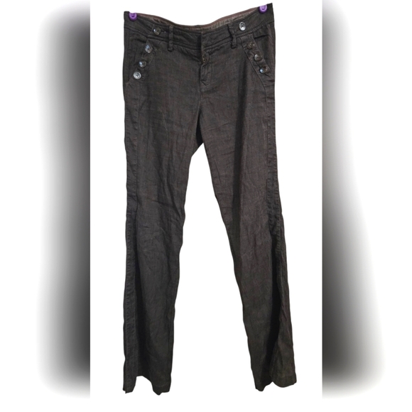 LEVEL 99 Linen Blend Button Front Detail Trousers In Brown. Size 28 - Picture 1 of 12